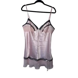 Morgan Taylor Intimates Lingerie Slip Dress Pink Black Lace‎ Trim Sheer Size L